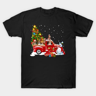 Beagle Dog Christmas On Red Car Truck with Xmas T-Shirt T-Shirt